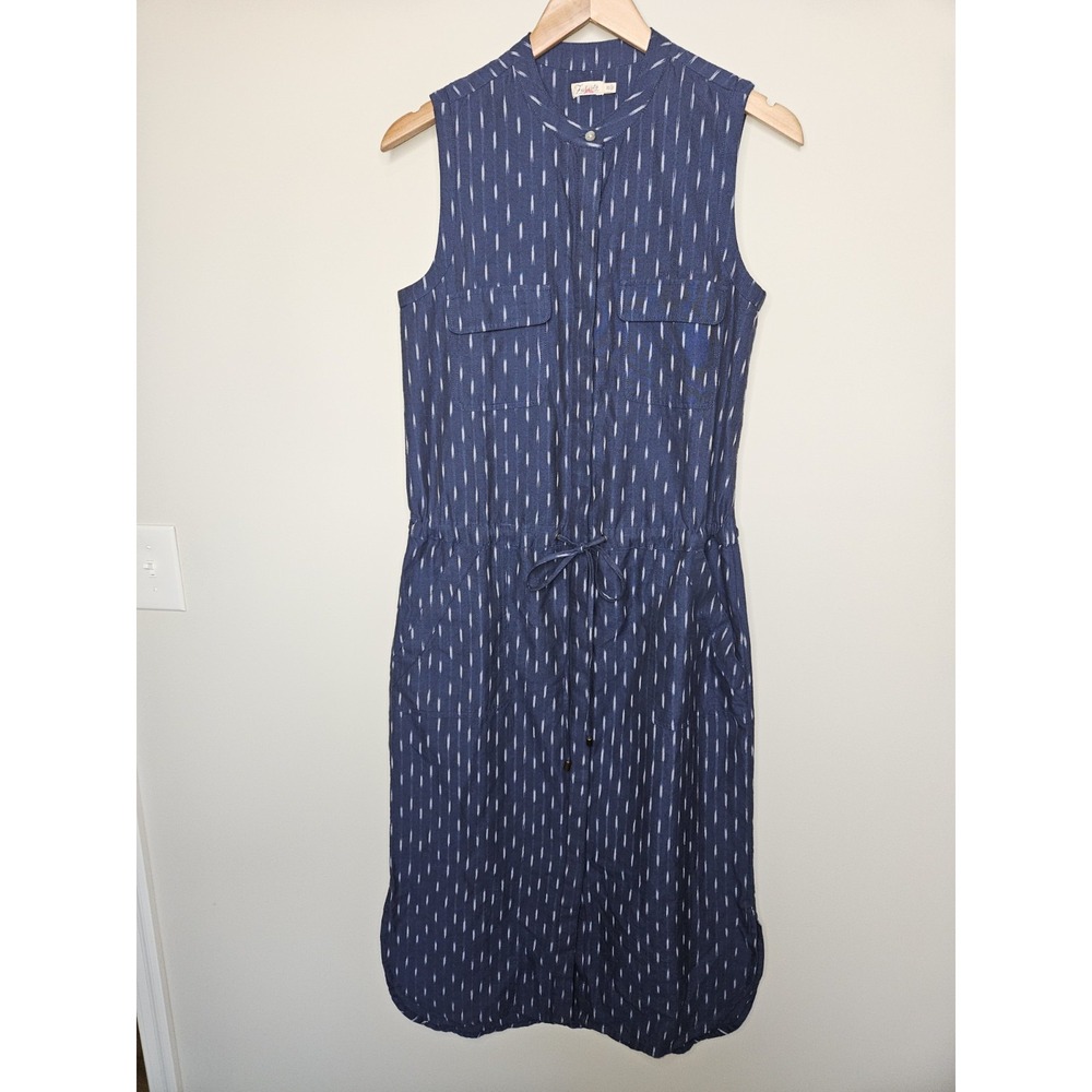 Faherty Dress XS Blue Navy Saylor Midnight Ikat Tie Waist Coastal Preppy Cotton